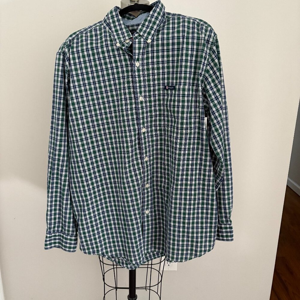 Chaps Men’s Plaid Button Down Shirt Green Blue Long Sleeve Coastal Prep XL